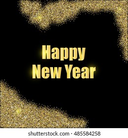 
Congratulations to the New Year in gold letters on a black background . Gold leaf.