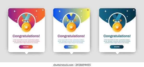 Congratulations notification pop up banner template. vector