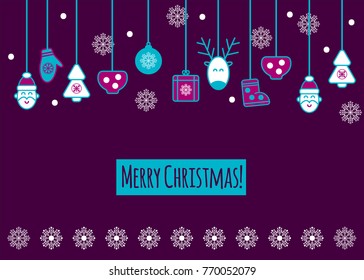 Congratulations on christmas. Hanging christmas symbols. Vector illustration.