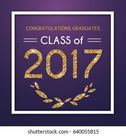 Congratulations on graduation 2017 class of. Party, Celebrate, High School / College Vector illustration on blue background.