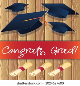 congratulations on graduation with cap and tassel. vector illustration