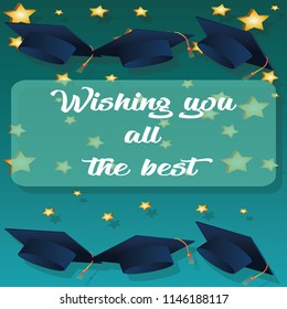 congratulations on graduation with cap and tassel. vector illustration