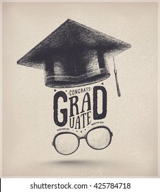 Congratulations on graduation, graduate cap and glasses, eps 10