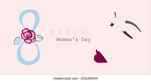 Congratulations on a women’s holiday illustration. The silhouette of the girl with her hand-painted. The horizontal format design is ideal for a web banner or greeting card. EPS10 vector.
