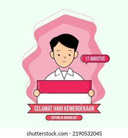 Congratulations on the independence day of the Republic of Indonesia with the concept of the flag held by the youth. vector illustration. Independence Day. can be used for backgrounds and banners