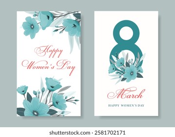 Congratulations on International Women's Day March 8, floral card. Poster for March 8, party invitation, banner with advertising. Vector.