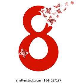Congratulations on March 8, the day of a woman, mother, butterfly-decorated element for the design of postcards, posters