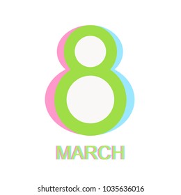 Congratulations on March 8. International Women's Day. The illustration is made in the style of Double light. Bright spring colors: green, blue, pink.