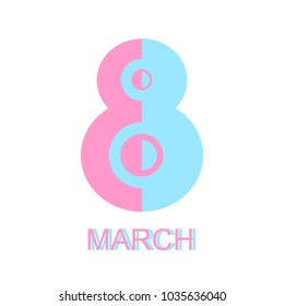 Congratulations on March 8.  International Women's Day. The illustration is made in the style of Double light. Bright colors: blue, pink.