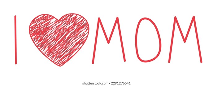 Congratulations on Mother's Day. Greeting card with pink hearts and lettering.Hand drawn postcard. Childish doodle.Big red heart. Vector illustration