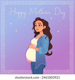 Congratulations on Mother's Day. Illustration of a pregnant woman. Cartoon style