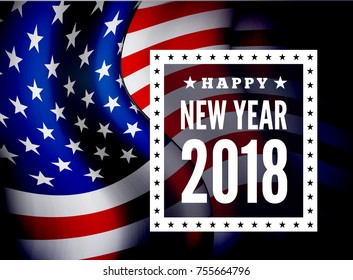 Congratulations on the new 2018 against the background of the United States flag. Vector illustration