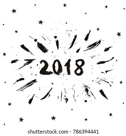 Congratulations on the new 2018 year. Grunge background for postcard in graphic style. Vector illustration for design. Template for printing, advertising, your party and holiday.