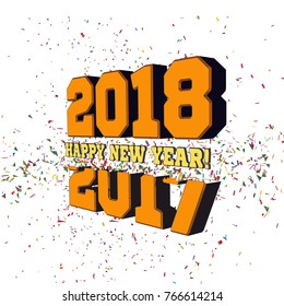 Congratulations on the New Year 2018, which goes after 2017. Vector New Year's numbers with particles flying away from the explosion.