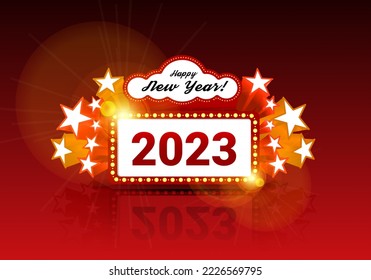 Congratulations on the new year 2023 in the marquee style, Vector illustration on black background