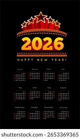 Felicitaciones por el nuevo año 2026 en el estilo de la carpa, Ilustración vectorial sobre fondo negro