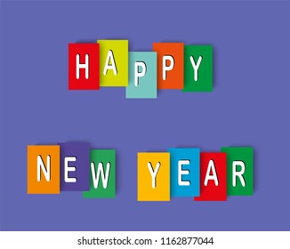 Congratulations on the New Year on rectangular shapes of different colors