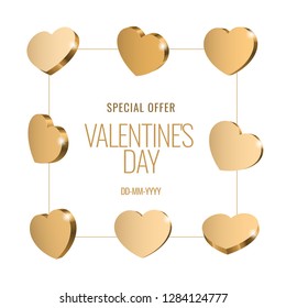 Congratulations on St. Valentine's Day. Greeting card with golden heart. Vector illustration