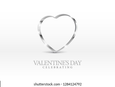 Congratulations on St. Valentine's Day. Greeting card with silver heart. Vector illustration