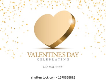 Congratulations on St. Valentine's Day. Greeting card with golden heart. Vector illustration