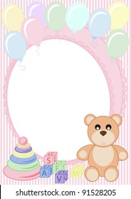congratulations on a striped background with a teddy bear and balloons