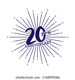 Congratulations on the twentieth anniversary. Editable vector illustration. Number 20 on the background of fireworks
