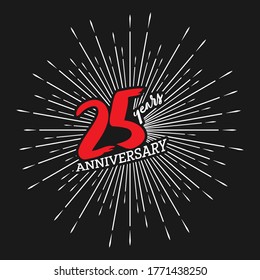 Congratulations on the twenty-fifth anniversary. Editable vector illustration. Number 25 on the background of fireworks