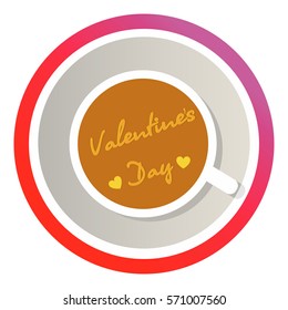 Congratulations on Valentine's Day 
crema on coffee with hearts. Cup espresso view from above. Flat illustration vector.