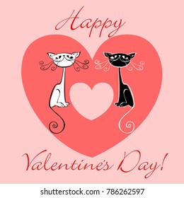 Congratulations on Valentine's day. Greeting card. From cat lovers. Hearts. Vector.