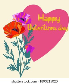 Congratulations on the Valentine's day with poppies and the inscription