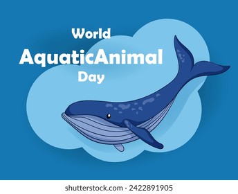 Congratulations on World Aquatic Animals Day. Banner design for post, cards. Vector illustration in flat, cartoon style.