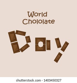 Congratulations on World Chocolate Day. The word "Day" is laid out of chocolate pieces