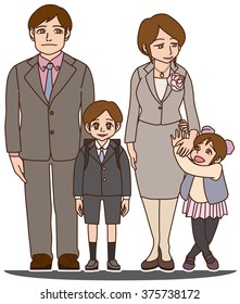 Congratulations on your entrance to elementary school! Dad, mom and me and my sister. 