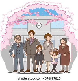 Congratulations on your entrance to elementary school! My family and grandpa, grandma and the cherry blossoms.