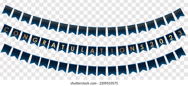 Congratulations on your graduation from school. Class of 2023. Graduation cap, confetti and balloons. Congratulatory banner. Academy of Education School of Learning