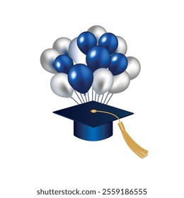 Congratulations on your graduation from school. Class of 2025. Graduation cap, confetti and balloons. Congratulatory banner. Academy of Education School of Learning