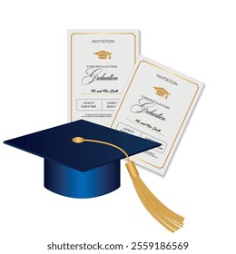 Congratulations on your graduation from school. Class of 2025. Graduation cap, confetti and balloons. Congratulatory banner. Academy of Education School of Learning