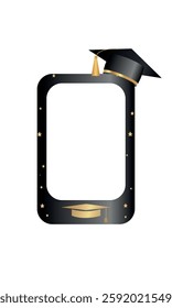 Congratulations on your graduation from school. Class of 2025. Graduation cap, confetti and balloons. Congratulatory banner. Academy of Education School of Learning