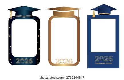 Felicidades por tu graduación de la escuela. Clase de 2026. Gorro de graduación, confeti y globos. Anuncio de felicitación. Academia de Educación Escuela de Aprendizaje
