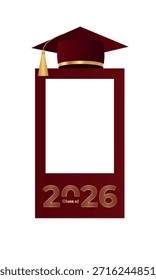 Felicidades por tu graduación de la escuela. Clase de 2026. Gorro de graduación, confeti y globos. Anuncio de felicitación. Academia de Educación Escuela de Aprendizaje