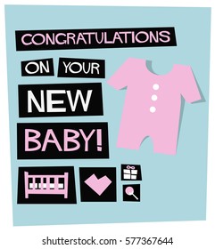 Congratulations On Your New Baby! (Flat Style Vector Illustration Poster Design)