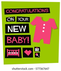 Congratulations On Your New Baby! (Flat Style Vector Illustration Poster Design)