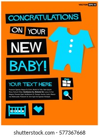 Congratulations On Your New Baby! (Flat Style Vector Illustration Poster Design) with Text Box Template