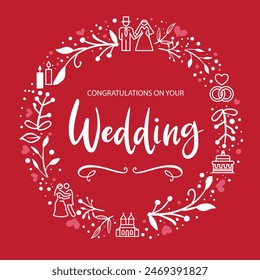 Congratulations on your Wedding - vector illustration greeting card on red background