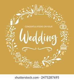 Congratulations on your Wedding - vector illustration greeting card on golden background