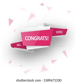 Congratulations origami banner with triangles. Abstract speech shape for message sign. Graphic concept for your design