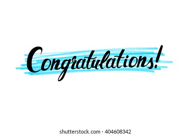 "Congratulations" original handwritten calligraphy . For web and mobile icon isolated on background, art template, retro elements, logo, identity, labels, badge, ink, tag, card