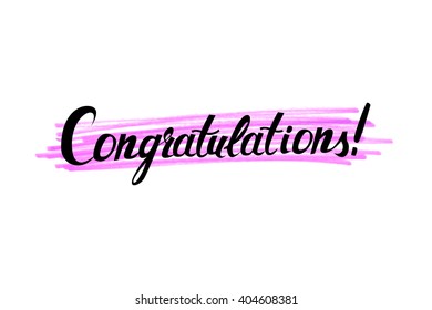 "Congratulations" original handwritten calligraphy . For web and mobile icon isolated on background, art template, retro elements, logo, identity, labels, badge, ink, tag, card