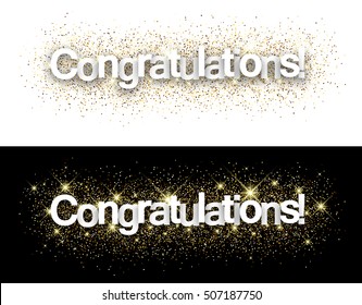 Congratulations paper banners set with shining sand. Vector illustration.