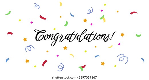 Congratulations paper confetti sign. Congratulations confetti banner. Congrats card with color confetti, congratulation lettering banner